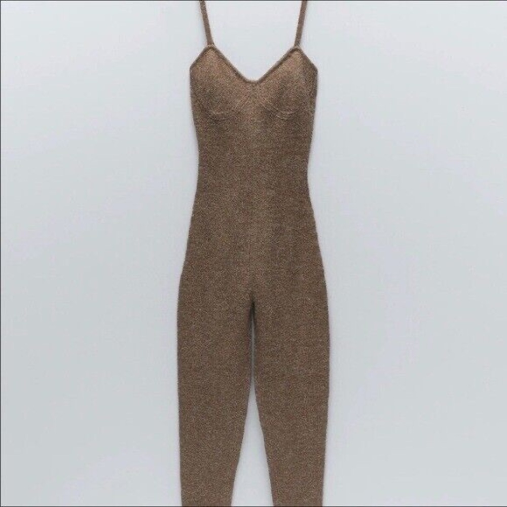 Brown Zara knitted jumpsuit with straps